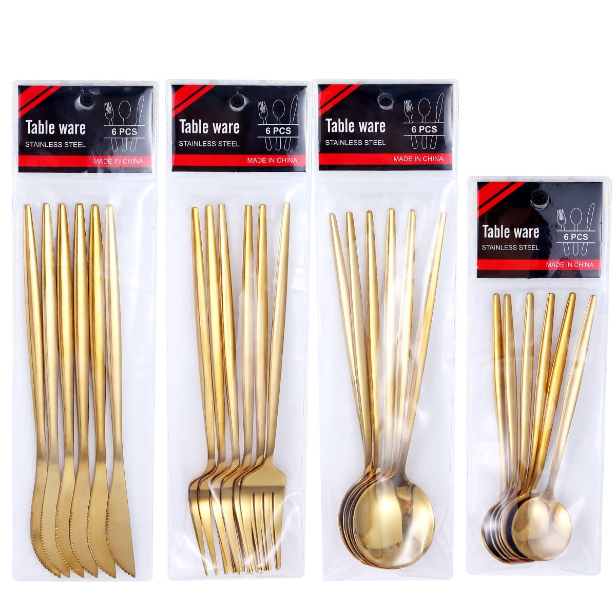 Stainless Steel Golden Coated Dining Utensils Set Modern Simplicity Mirror Polished Cutlery Set for Adult 6 Pieces in PVC Bag