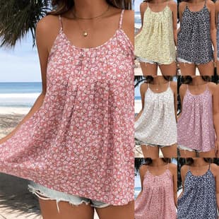 Amazon Cross-border Plus Size Women's 2025 Summer New Vest Solid Color Casual Sleeveless Floral Print Camisole Top