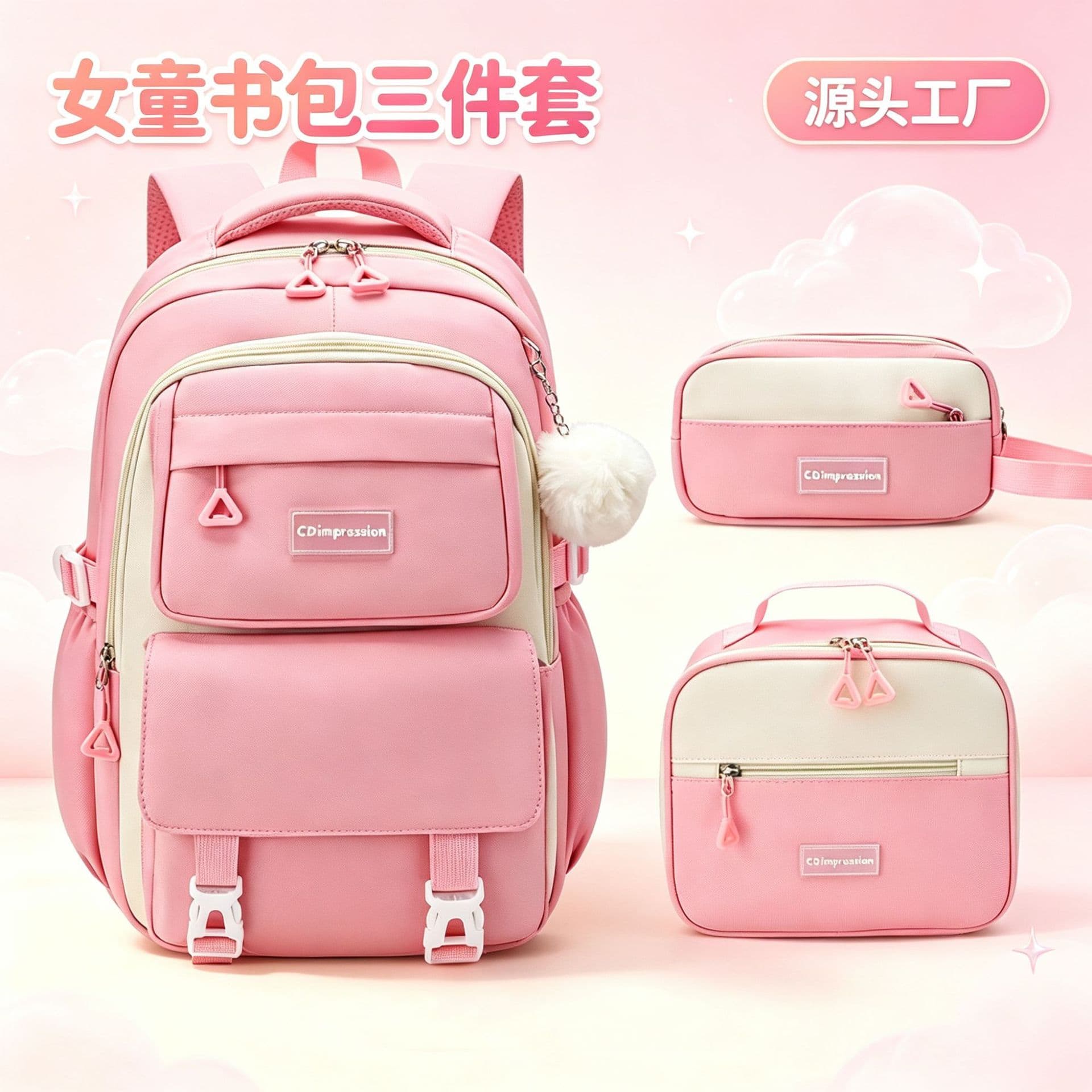 New 2026 Cross-border Three-Piece Set Student Backpack for Boys and Girls Casual Large-Capacity Laptop Backpack
