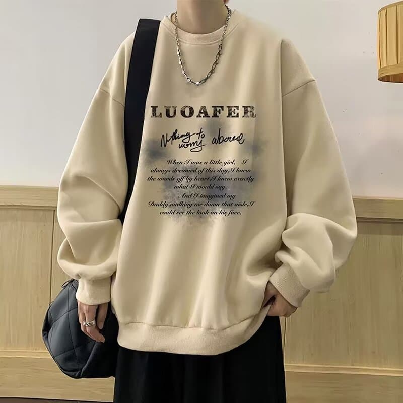 Spring/Autumn Casual Versatile Loose Pullover Hoodie, Round-Neck Sweatshirt for Men, Long-Sleeve Winter Top, Drop Shipping