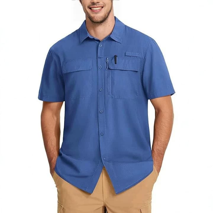 2026 Summer Men's Solid Color Outdoor Quick-Dry Breathable Lightweight Shirt Basic Short Sleeve Style