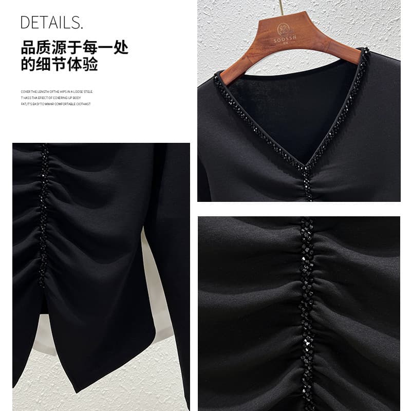 Spring New Arrival Women's Top Inner Layering Shirt Pleated Fashionable European Style Long Sleeve Tee