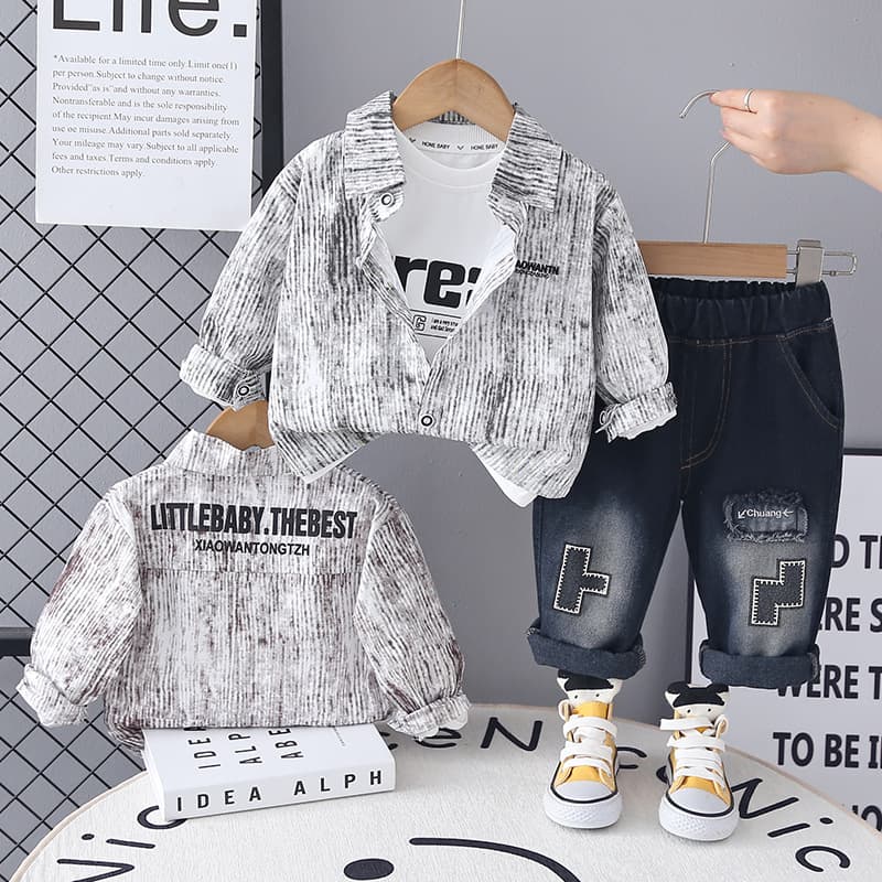 Boys' Spring/Fall Set 2025 New Graffiti Letter Shirt Stylish Baby Fashion Korean Version 3-Piece Outfit