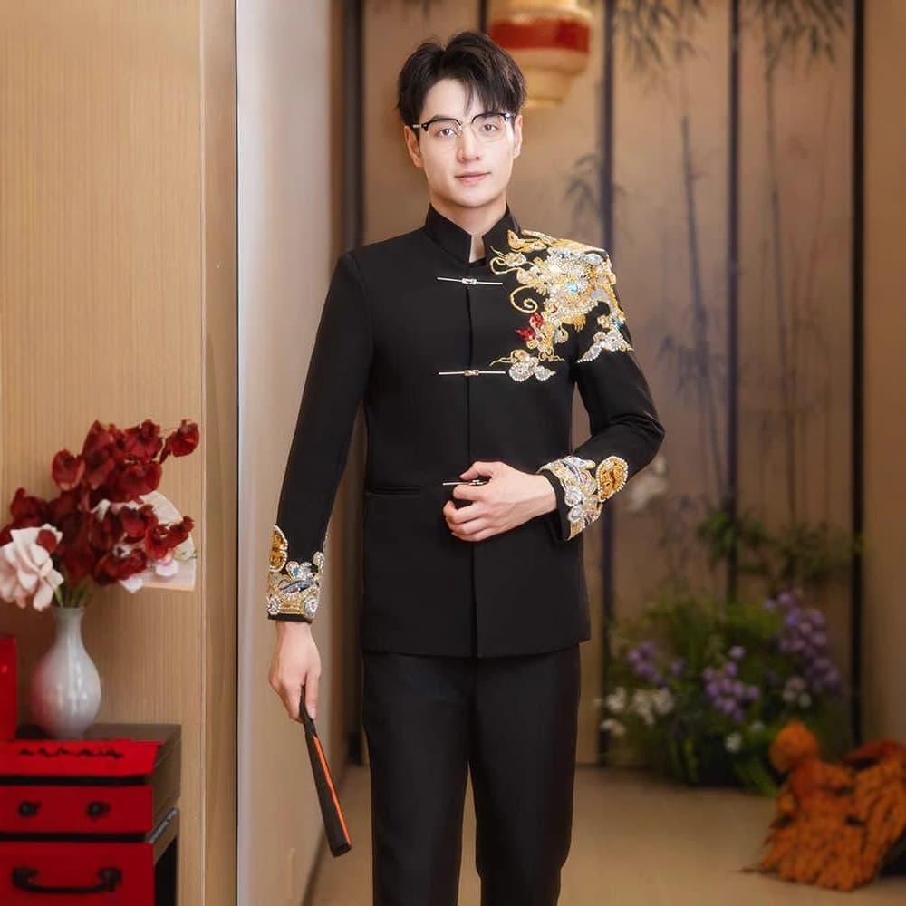 New Chinese-style Xiuhe Suit Groom Black Zhongshan Suit Wedding Gown Men's Premium Wedding Tang Suit National Style Men's Wear