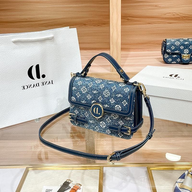 2022 Autumn/Winter New Small Square Bag Denim Fabric Print Light Luxury Women's Shoulder Crossbody Handbag