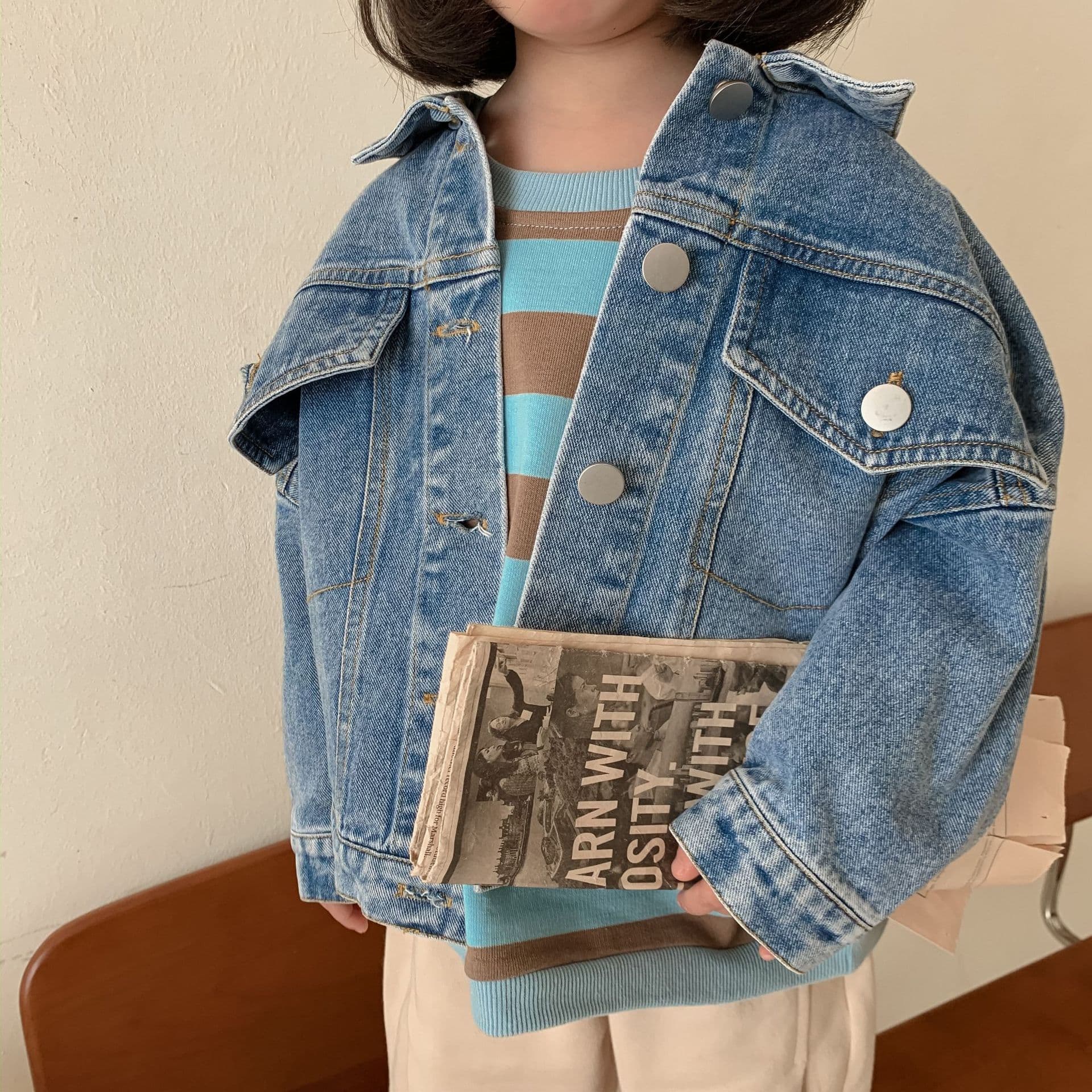 Korean Children's Spring/Autumn New Denim Jacket, Unisex Baby Loose Denim Short Cardigan