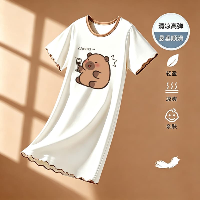 Boys' Short Sleeve Nightgown, Summer Modal, for Teenagers and Older Kids, Post-Circumcision Sleepwear, Home Dress