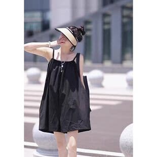 French Elegant Black Camisole Jumpsuit for Women, 2026 Summer New Collection, Fashionable Loose Casual Slimming Wide-Leg Shorts