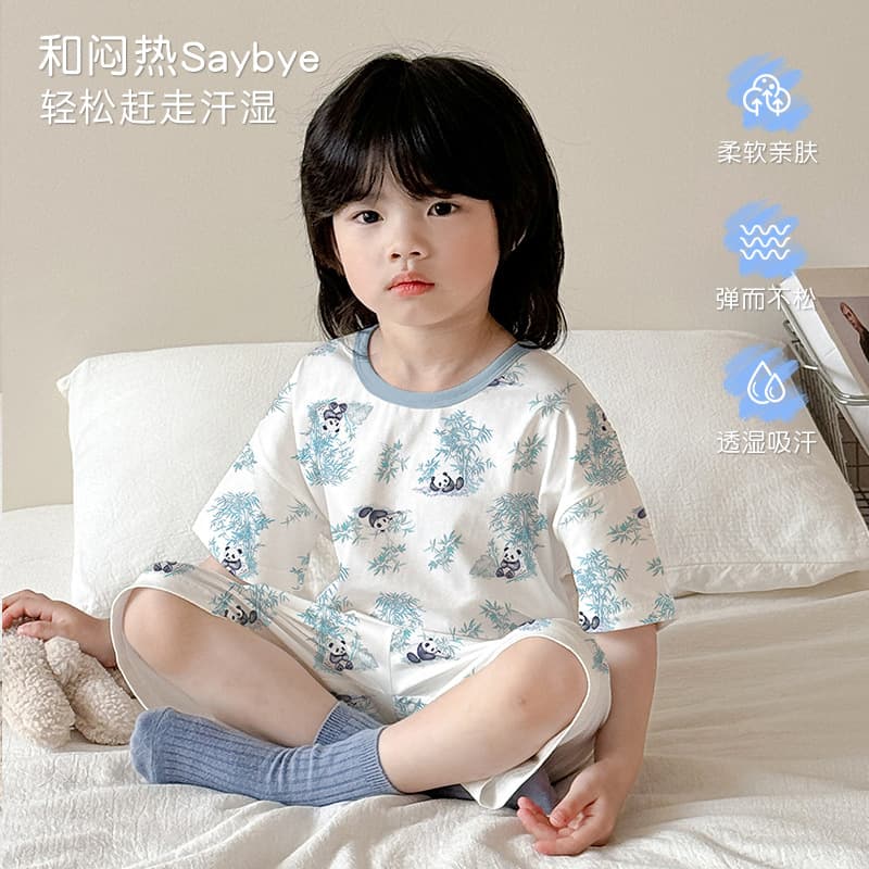 Summer Kids Short Sleeve Shorts Set, Pure Cotton Baby Shorts Outerwear, Lightweight Homewear for Boys and Girls, Air Conditioning Wear