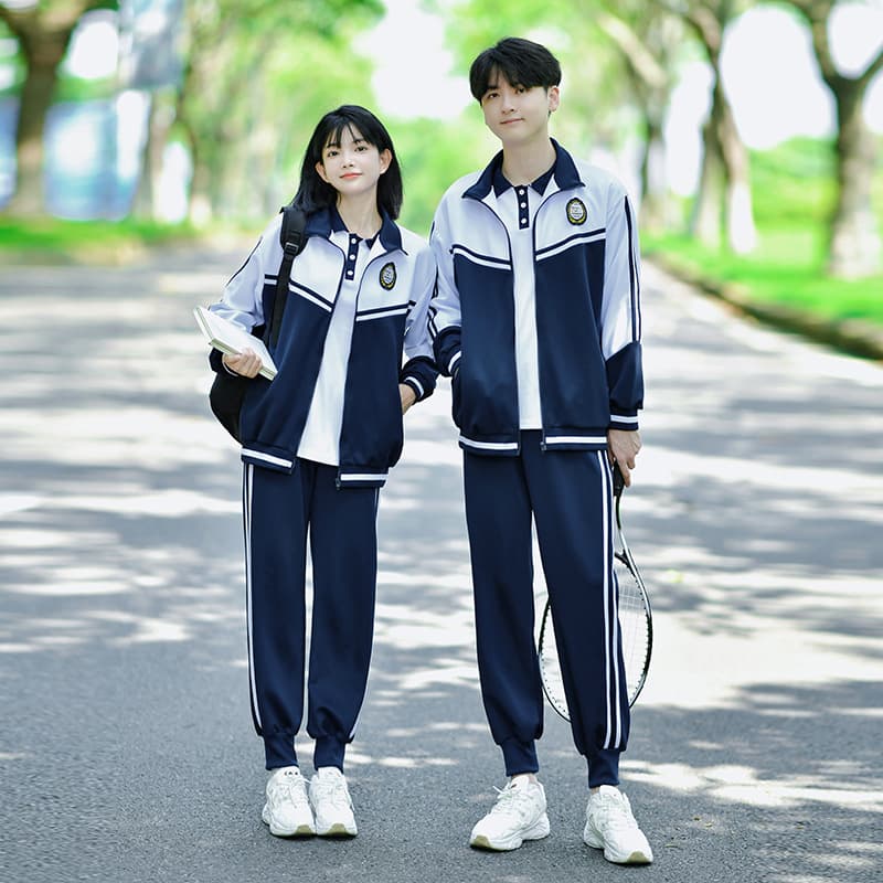 Junior High School Uniform Three-Piece Campus College Style Blue and White Loose Jacket High School Primary School Student Sports Uniform Suit