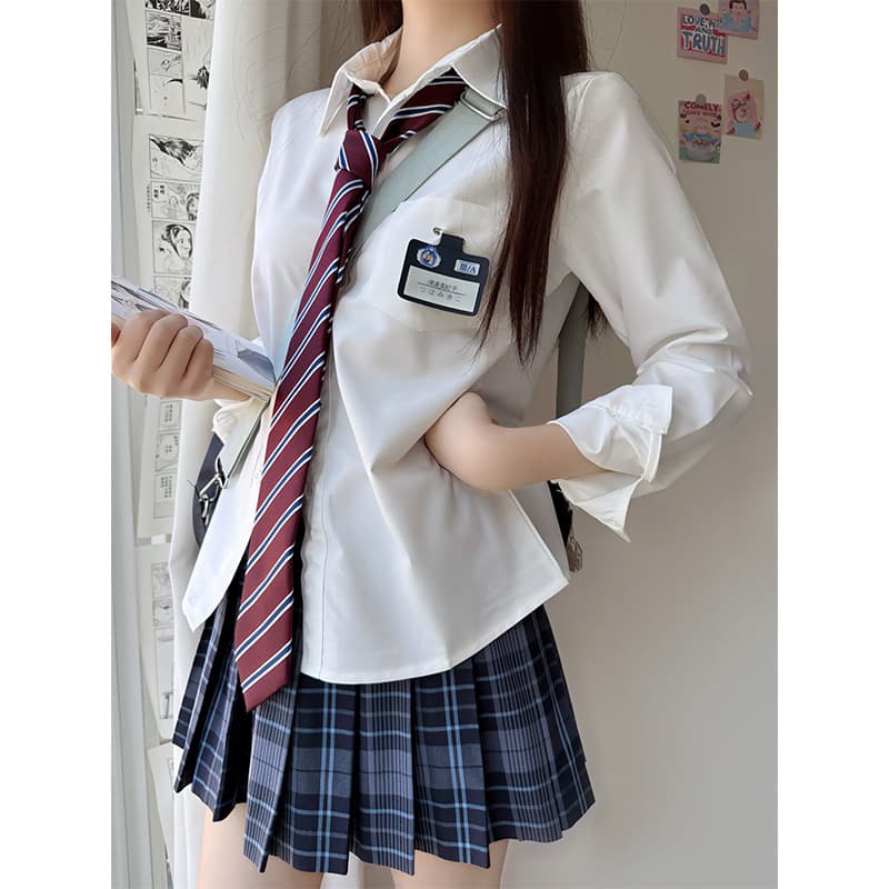 Authentic Japanese style white JK shirt, sweet and loose long and short sleeve blouse, TR fabric, women's summer versatile school uniform style.