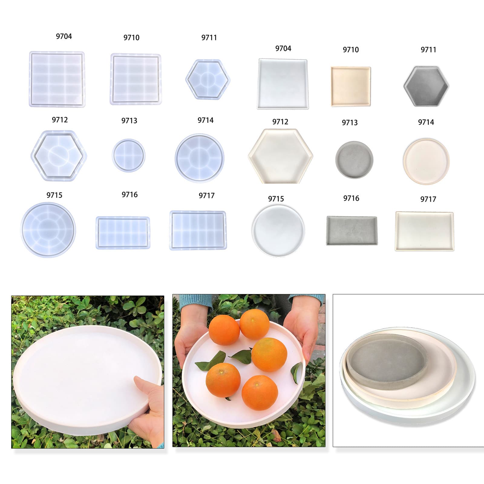 DIY Round Square Tray Crystal Resin Mold Fruit Round Rectangular Square Storage Tray Silicone Mold