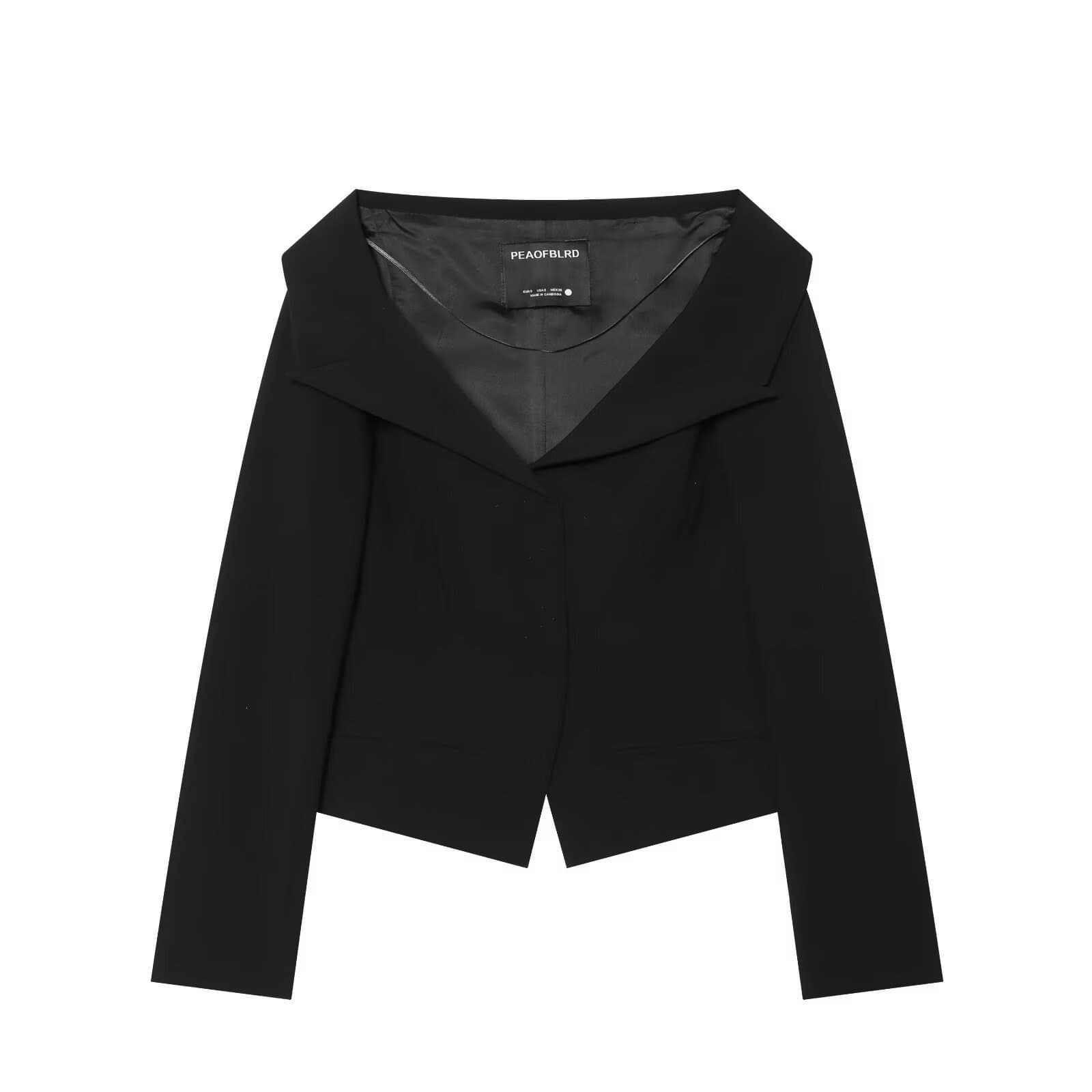Stylish Notched Lapel Black Blazer for Women Asymmetric Design Petite Size Niche Blazer Cross-Border Women's Clothing Wholesale