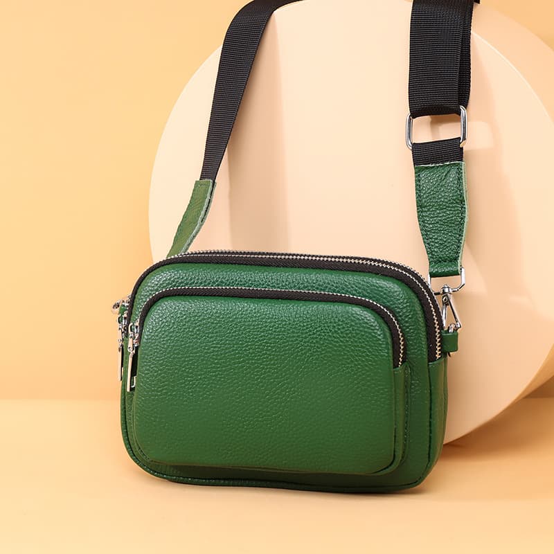 Cross-border Genuine Leather New Small Square Bag Top Layer Cowhide Lychee Pattern Fashion Versatile Multi-layer Shoulder Crossbody Bag Women's Bag