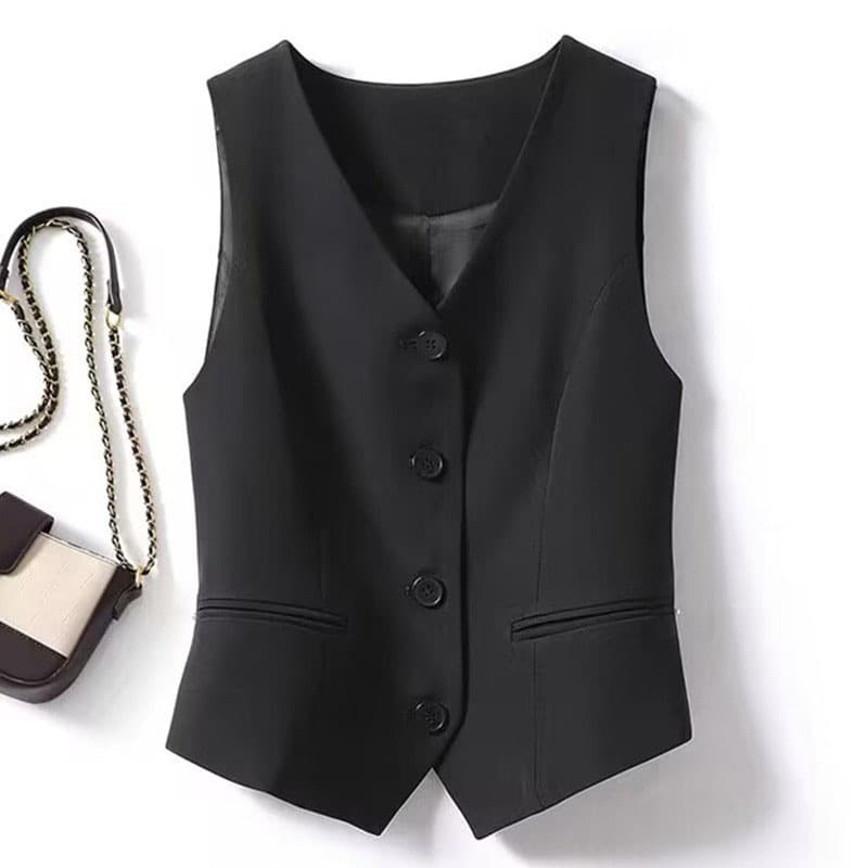 Women's Vest 2026 Spring Autumn New Slim Fit Layering Black Short Waistcoat