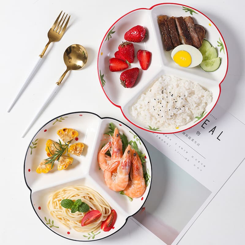 Nordic home creative divided plate ceramic three-part plate for children's breakfast fat-reducing quantitative plate