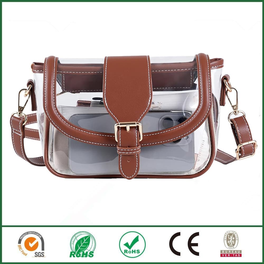 New Transparent Bag for Stadium Events Certified Women's Clear Crossbody Waterproof Saddle Bag with Buckle