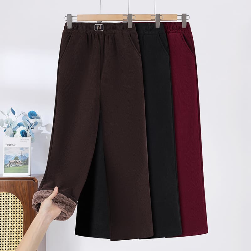 Autumn/Winter New Arrival 2025 Petite Straight-Leg Pants Fleece-Lined Thick Warm High-Waist Trousers Casual Versatile Mom Pants