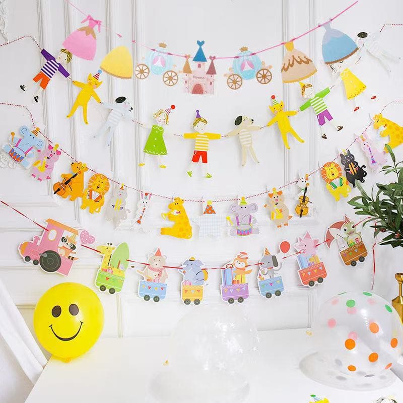 Happy Birthday Banner Party Decoration Scene Setup Baby 1st Birthday Boy Girl Kids Photo Prop Pennant Flag