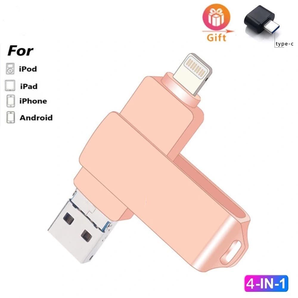 OTG USB Drive Compatible with Apple Android Computer 3-in-1 Cross-Border Phone USB Drive 1TB Metal Rotating 128GB Flash Drive