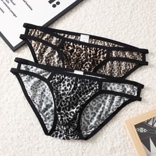 Men's Leopard Print Triangle Briefs Low-Rise Sexy Breathable Thin Stretch Comfortable Briefs Sexy Leopard Print Pants
