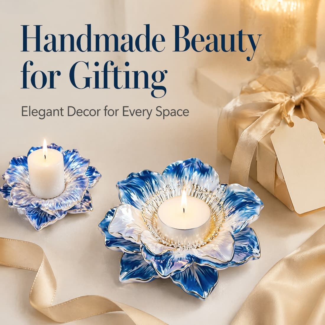 Flower Candle Holder Two-Piece Silicone Mold, Plaster Resin DIY Scented Candle Base Storage Ornament Mold