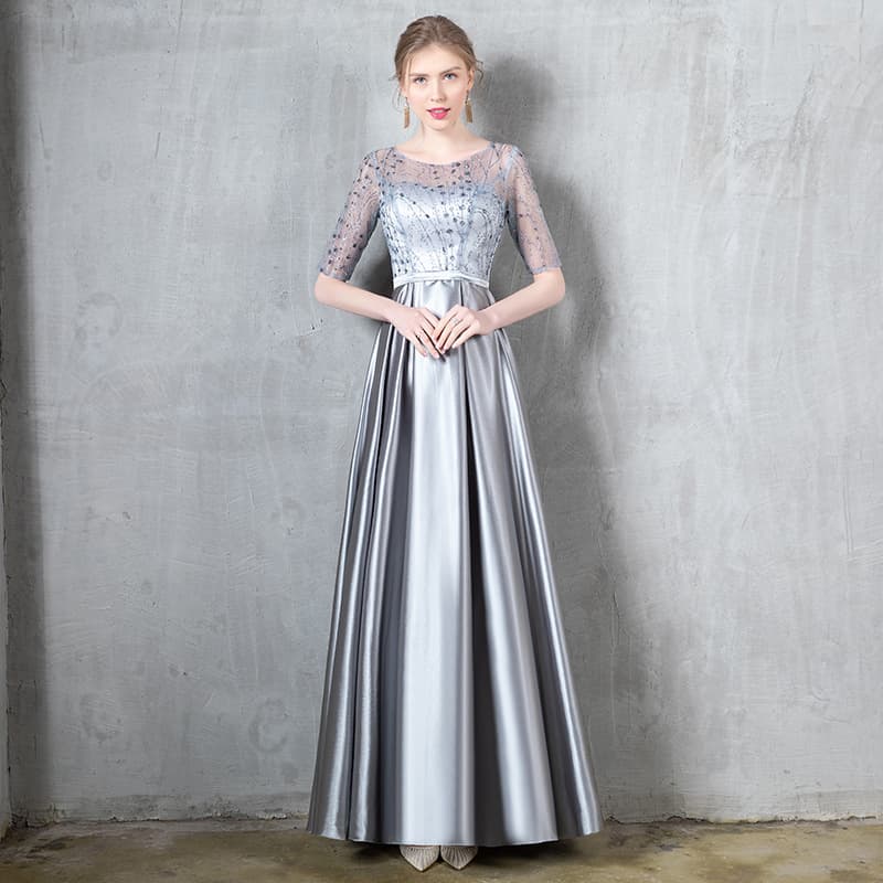 Silver dress women's 2024 new evening dress skirt temperament banquet host costume chorus performance costume gold