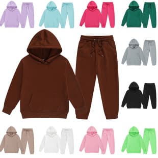 Kids Winter European and American Trendy Boys Fleece Hoodie Set, Big Kids Girls Hooded Tracksuit, Multi-Color