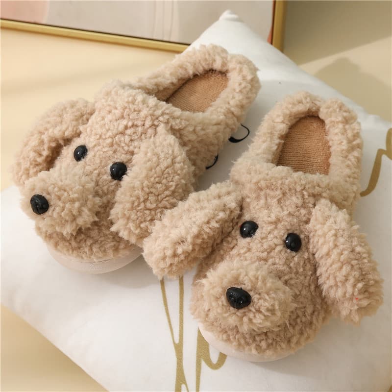 Winter Indoor Anti-slip Cotton Slippers Women's Cartoon Bear Teddy Dog Slip-on Soft Home Use Plush Slippers