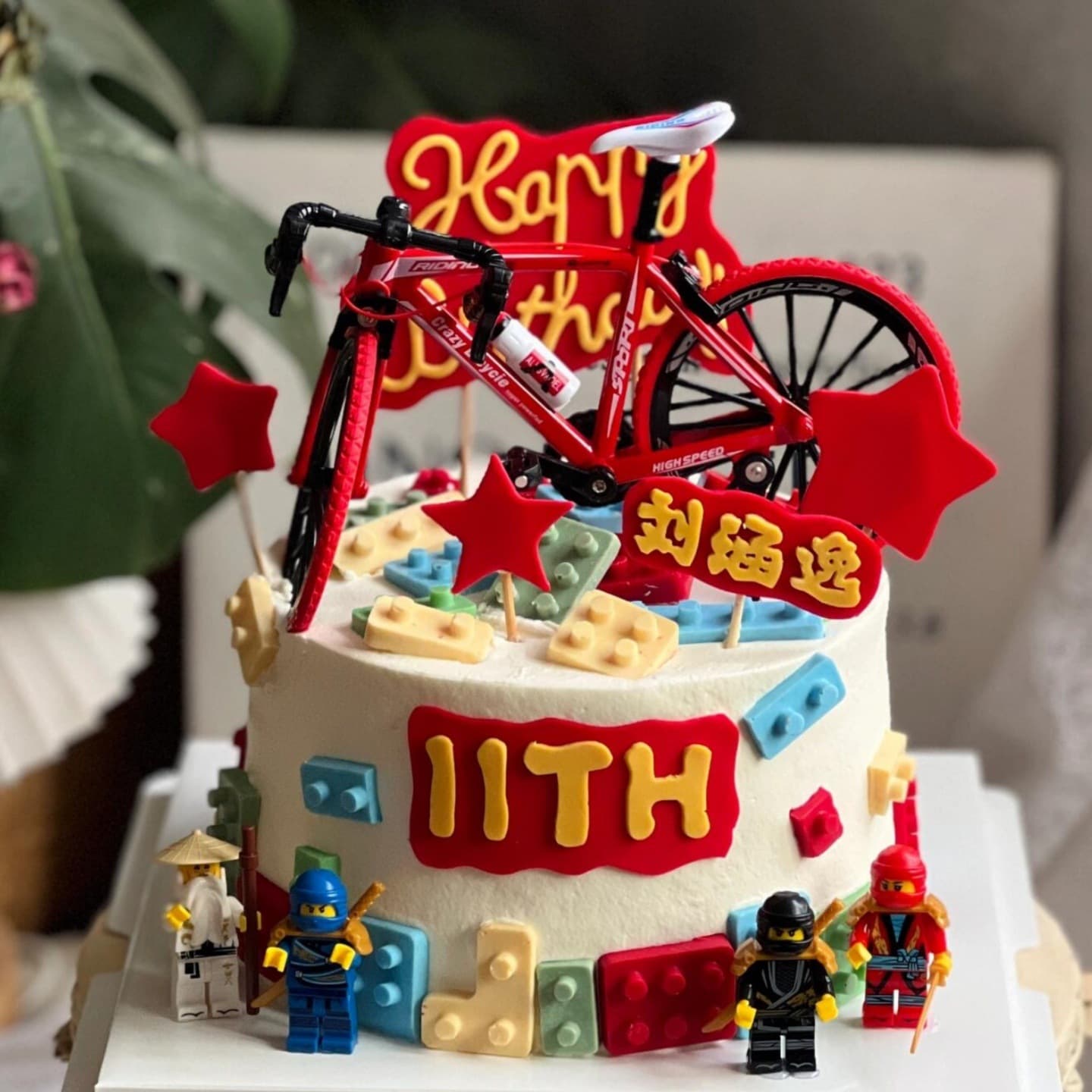 Children's Building Block Ninjago Cake Decoration Road Bike Building Block Figure Boy Birthday Party Decor