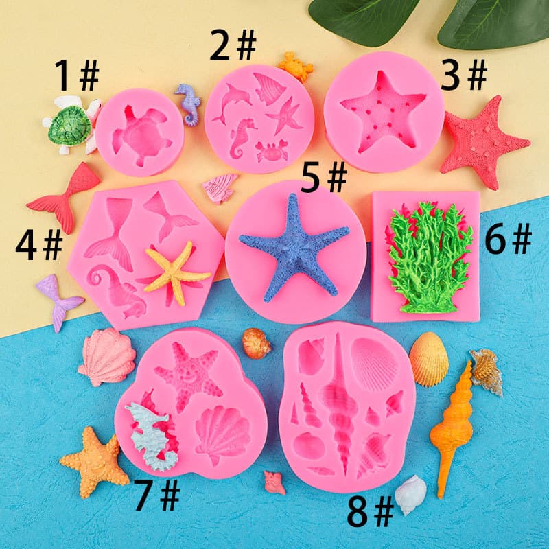 diy handmade chocolate seahorse starfish ocean series fondant cake decoration silicone mold coral conch mold