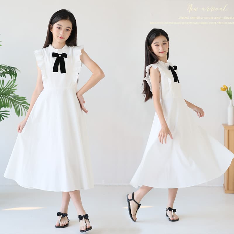 Girls' Dress 2026 Summer New Stylish Cotton Dress for Older Children Princess Dress Student White Dress