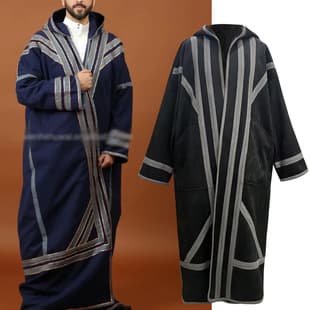 Winter men's robe custom with fleece hooded double zipper thick robe sample customization