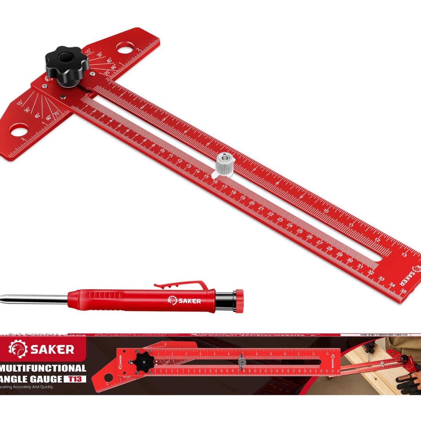 Woodworking Scribing Ruler, Adjustable Aluminum Alloy Sliding T-Square, Angle Adjustment Scale Line Auxiliary Marking Ruler