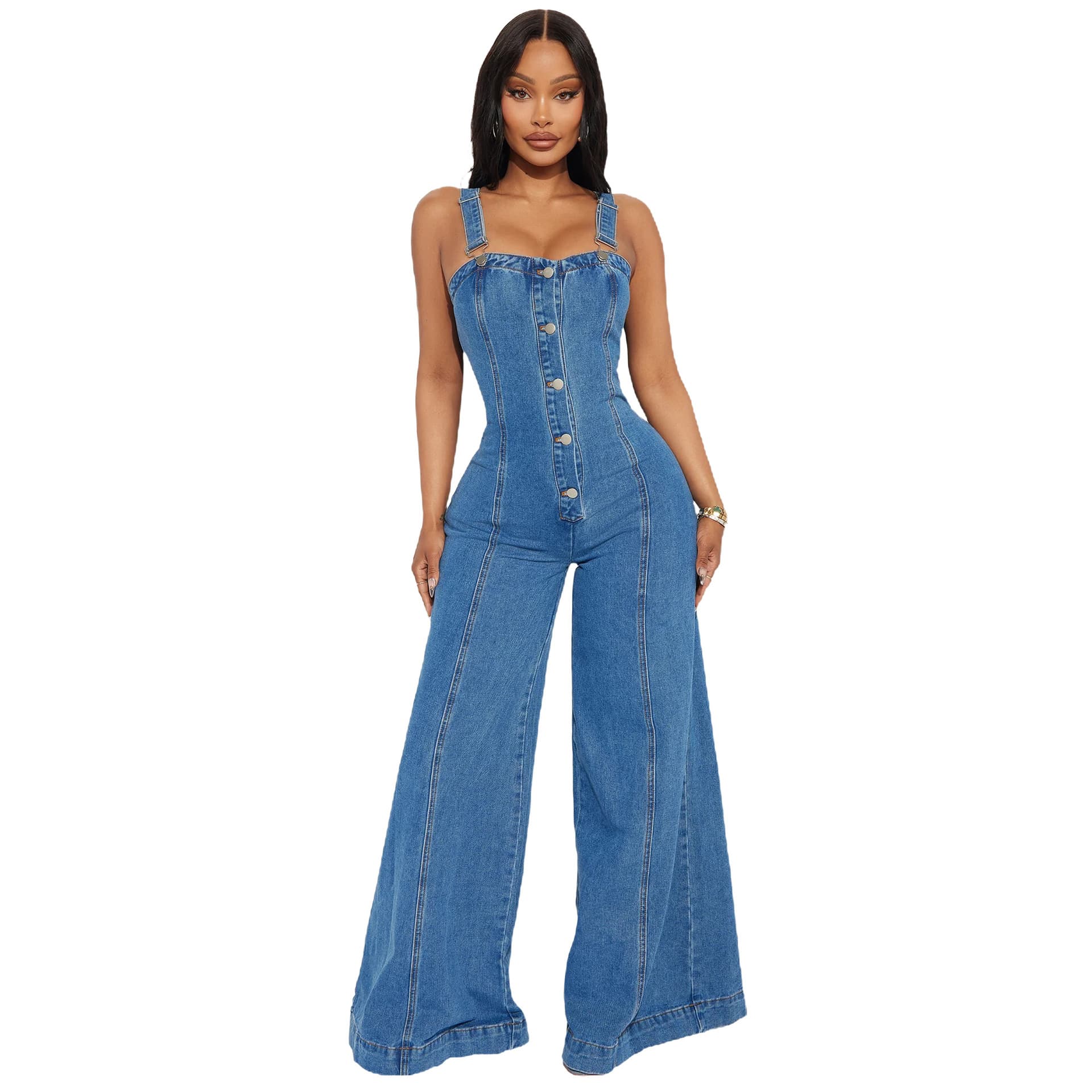 6023 Amazon AliExpress Women's Fashion Casual Sexy Denim Jumpsuit Wide Leg Pants for US/EU Platform