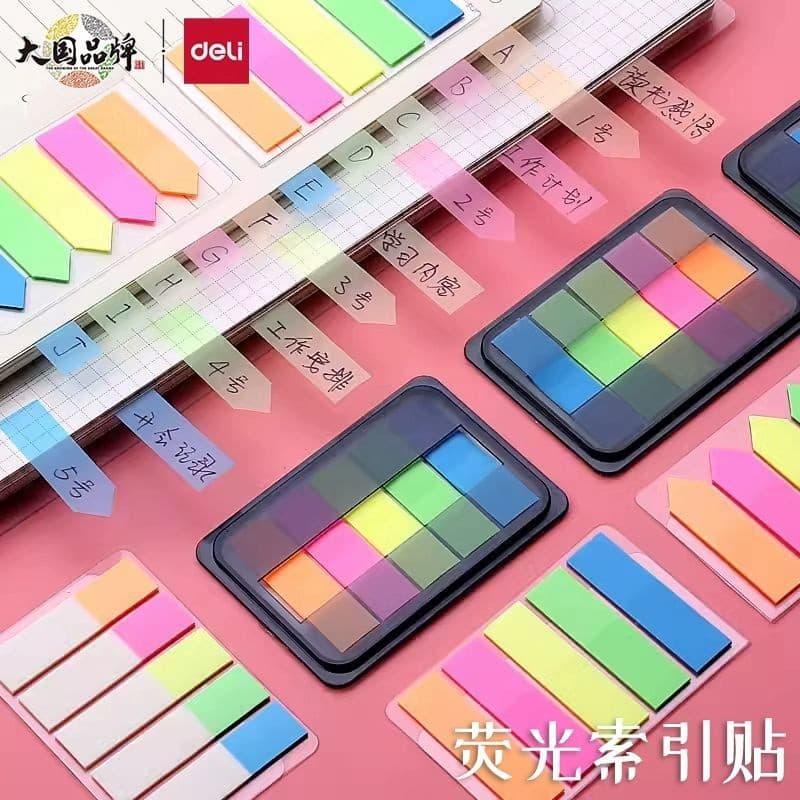 Deli Fluorescent Sticky Notes Film Classification Sticky Notes Creative Index Tabs Memo Stickers Bookmark Waterproof