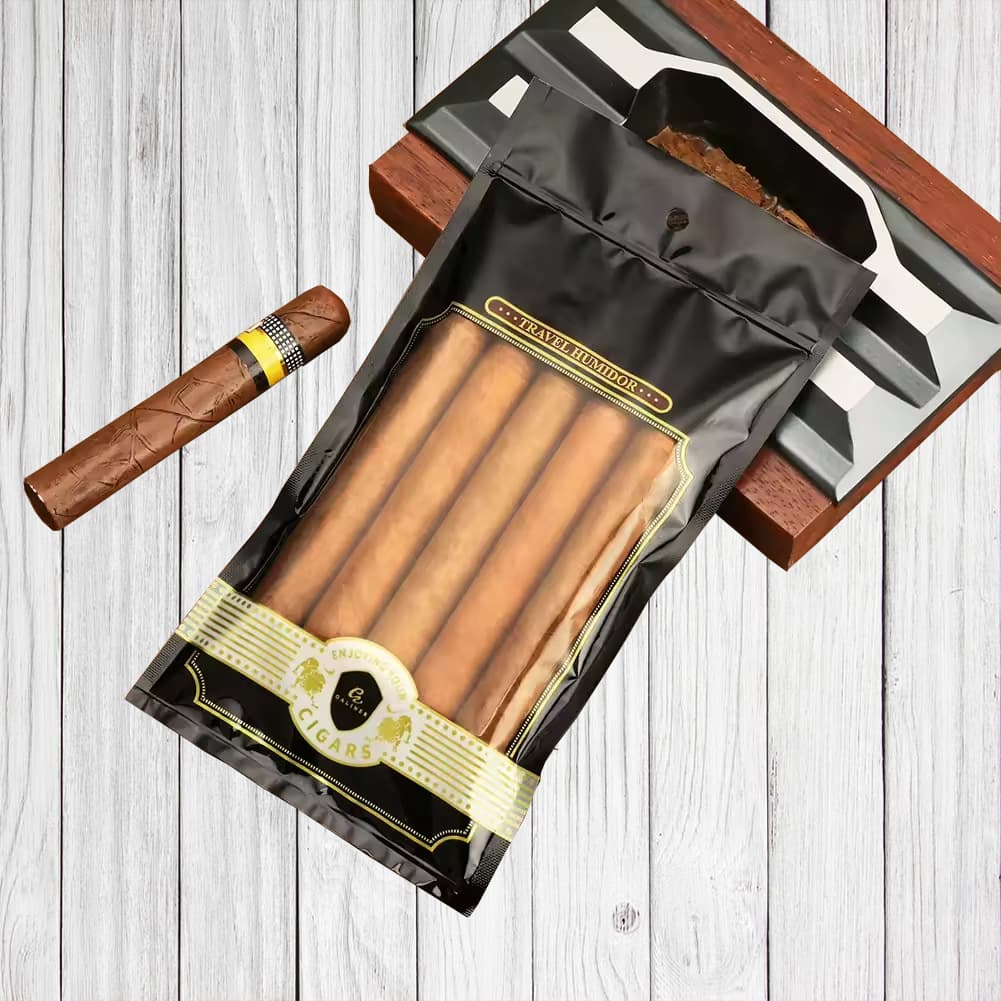 Portable cigar humidor packaging, printable bone-strap bags.