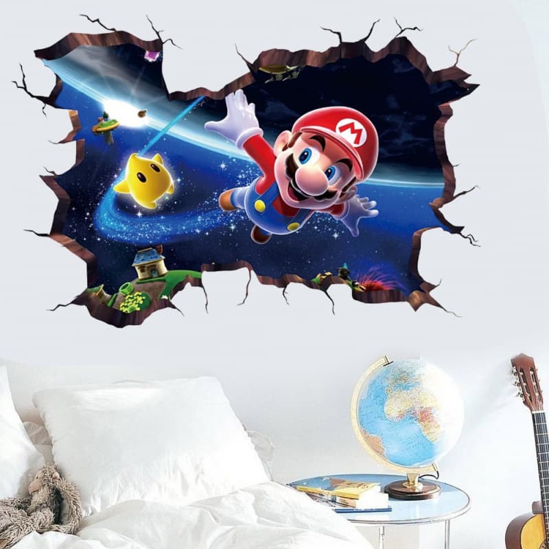 New Cross-border 3D Break Through Wall Super Mario Wall Sticker Mario Kids Bedroom Living Room Wall Decoration Sticker Wholesale