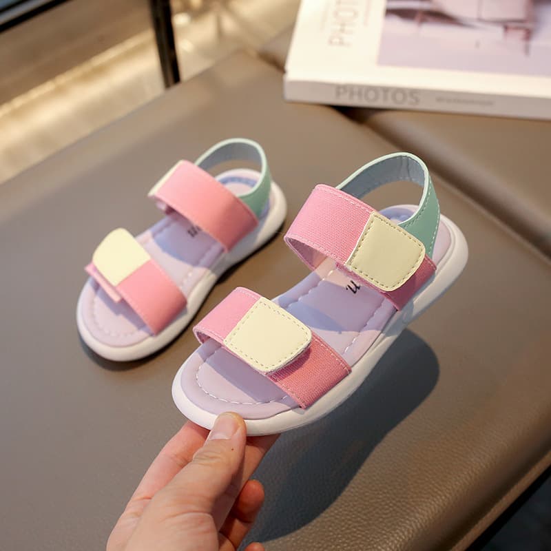 Girls' Sandals 2024 Spring Summer New Fashion Open-Toe Sandals Korean Camouflage Beach Shoes Medium and Large Kids Soft Sole Sandals