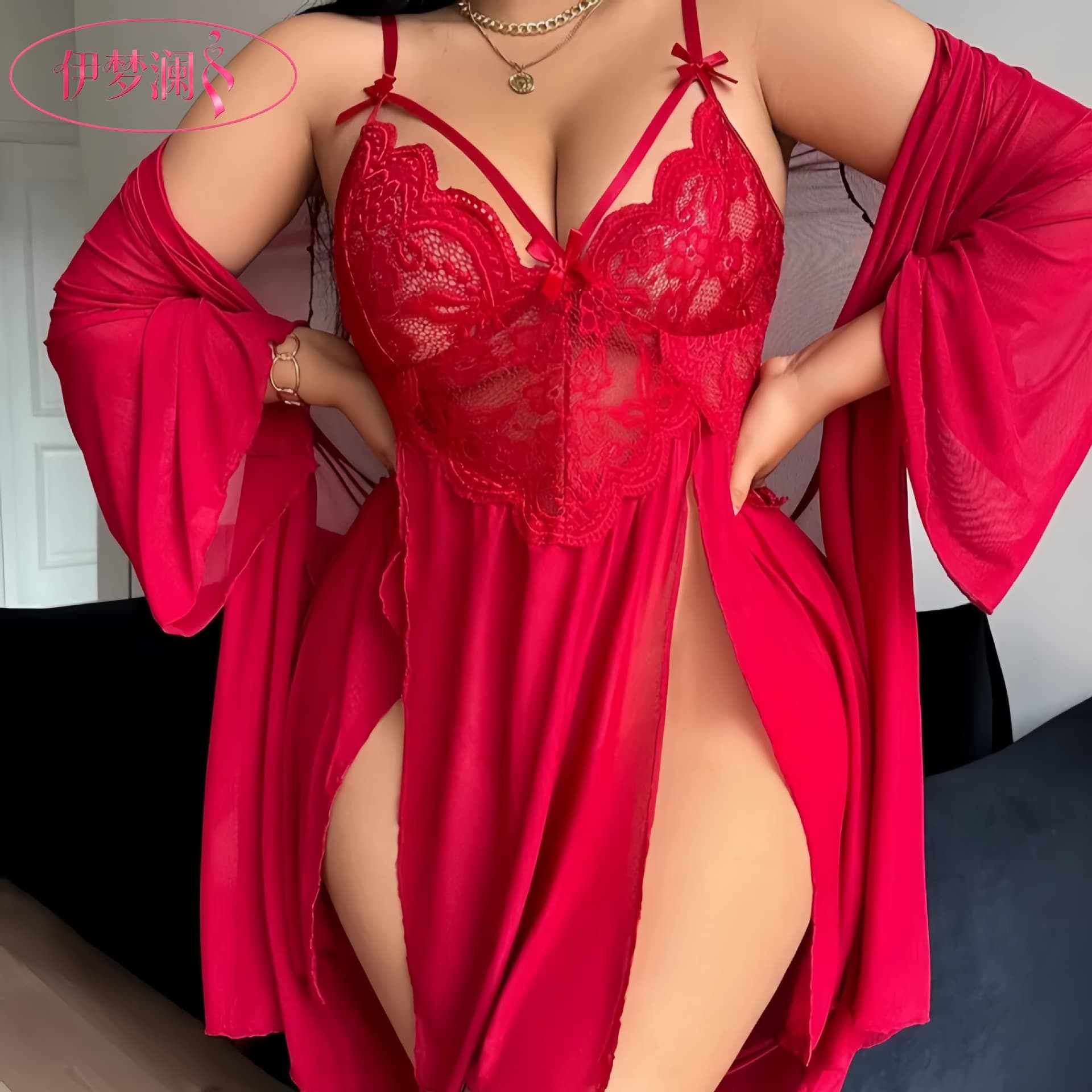 Yimenglan New Amazon European and American Cross-Border Lingerie, Pure Desire Plus-Size Sexy Lace Nightwear