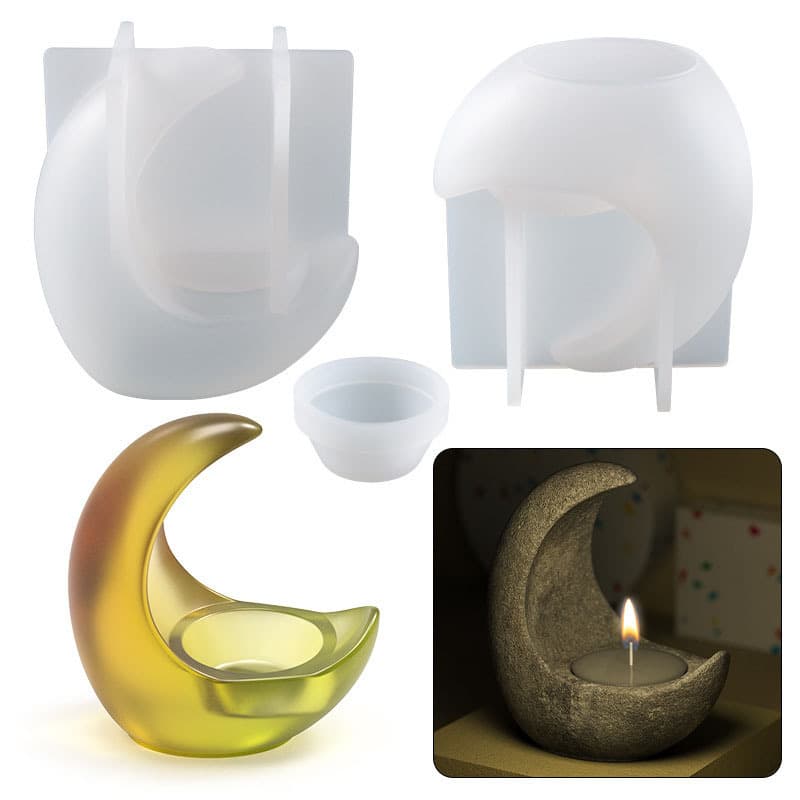DIY Crystal Epoxy Resin Plaster Mold Half-Moon Candle Holder Decoration Silicone Concrete Candle Mold