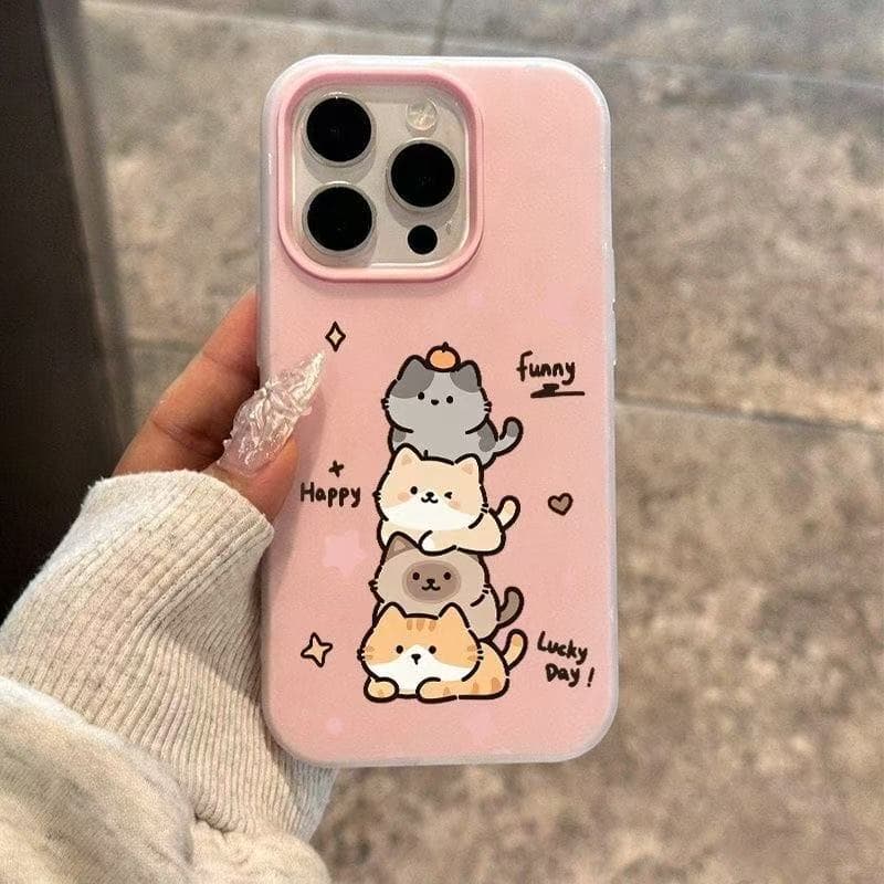 Stars stacked four cats suitable for Apple 17promax mobile phone case with hard skin feel 2-in-1 IPHONE161513