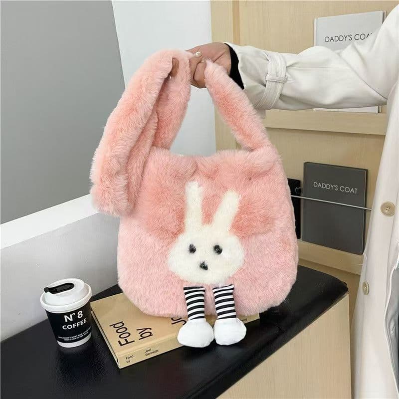 Large-Capacity Commuter Bag, Cute Cartoon Rabbit Bag, Plush Crossbody Bag, Casual and Versatile Girl's Shoulder Bag, Plush Bag