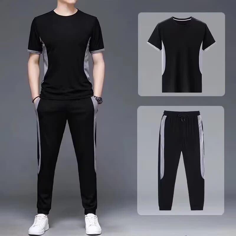 2026 new summer men's ice silk sports suit trendy brand short-sleeved casual trousers men's Korean fashion thin style