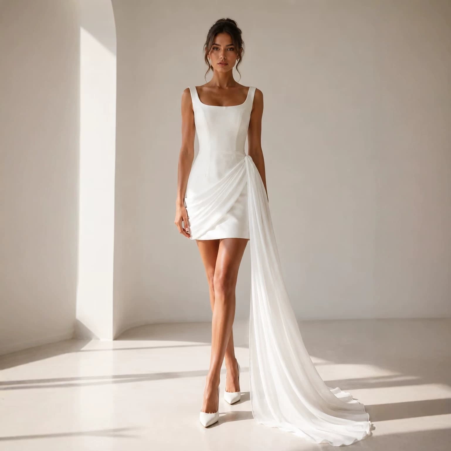 Wedding Dress MINI Wedding Dress European and American Style Square Neck Strapless White Short Dress Wedding Gown Factory