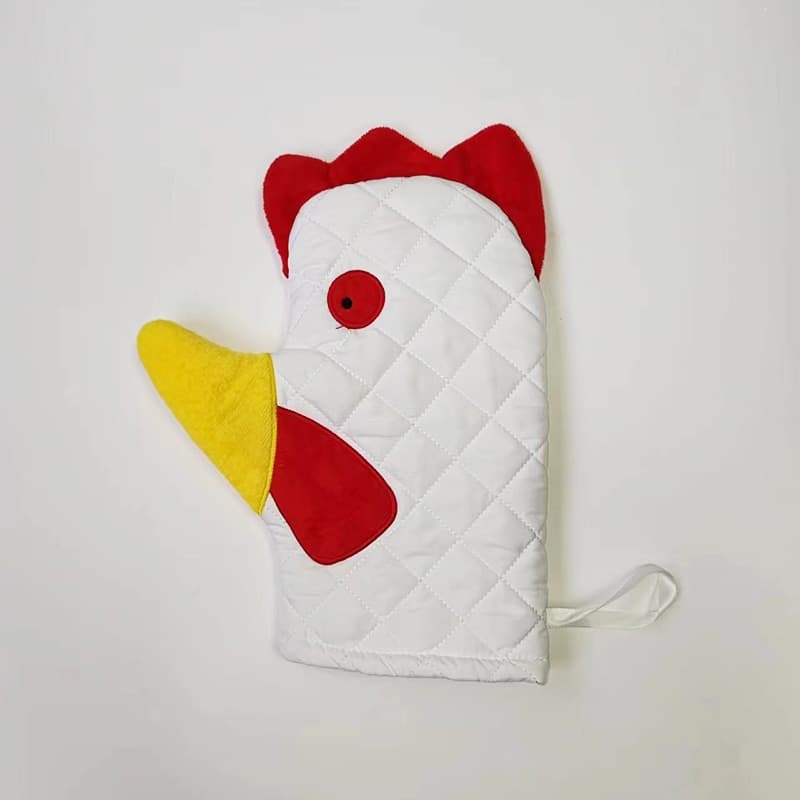 New Cross-Border Rooster Trim Oven Mitts Creative Cartoon Rooster Shape Oven Heat-Resistant Gloves
