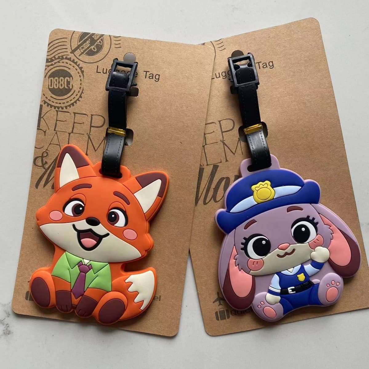 Cute fox and rabbit luggage tags around Zootopia couple travel luggage bag identification tag boarding pass