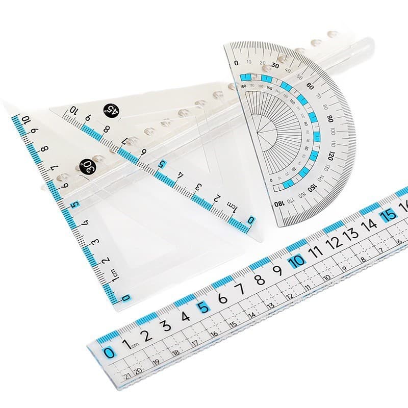 New product in stock large digital two-color drawing ruler set four-piece set for students with ruler triangle ruler anti-myopia set cross