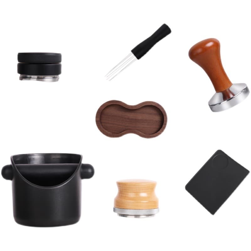 Italian coffee powder press set, solid wood handle, adjustable powder hammer, cloth powder leveler, 51mm58mm