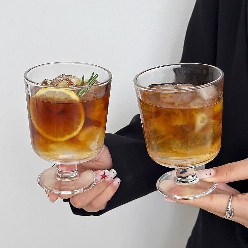 Retro ins style transparent naked glass cup high-looking latte coffee cup drink juice cup short water cup